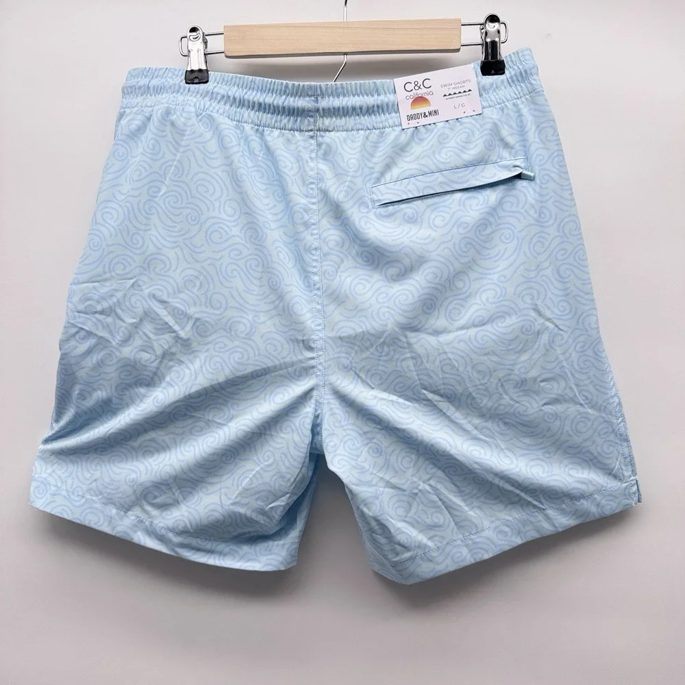 C&C California Men's Swim Trunks Large Inseam 7'' Blue Swirl Wave Shorts NWT